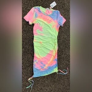 PatPat Pastel Tie-Dye Crewneck Dress with ruched sides size S NWT